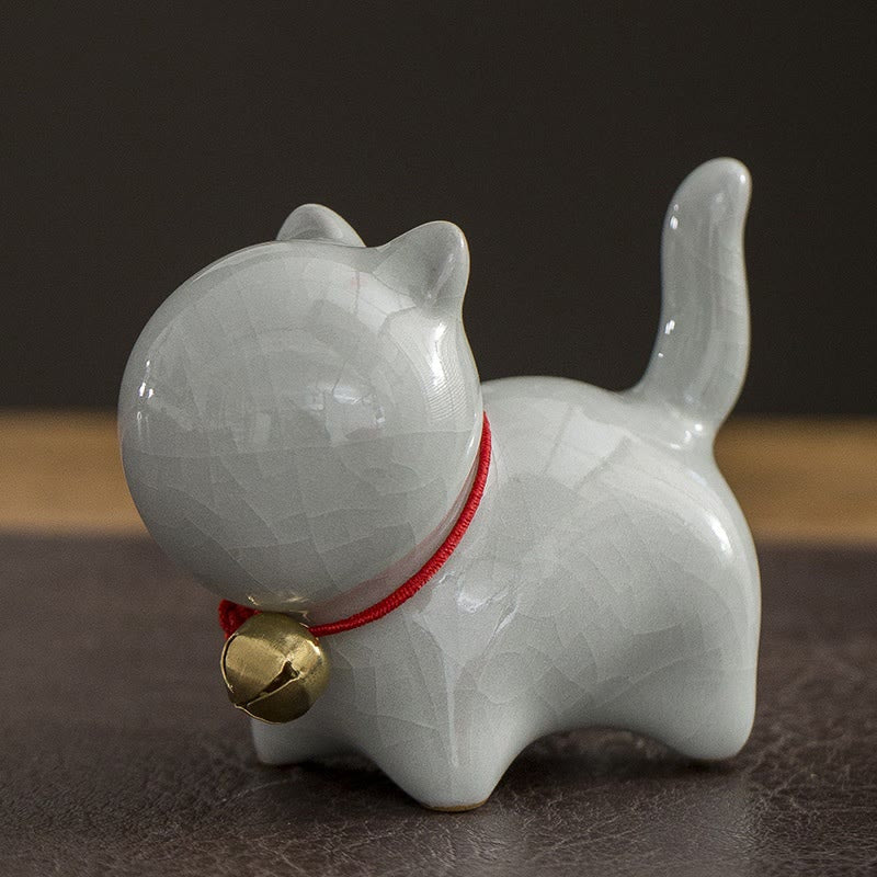 Nimara Ritual Mini Cute Lucky Bell Cat Tea Pet Ceramic Home Desk Figurine Decoration