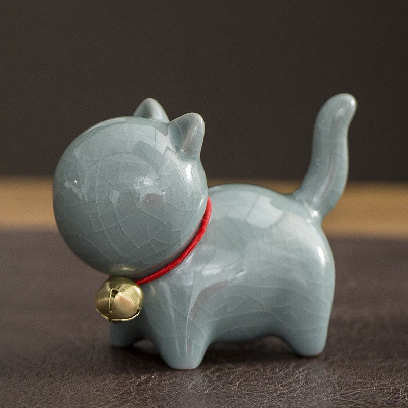 Nimara Ritual Mini Cute Lucky Bell Cat Tea Pet Ceramic Home Desk Figurine Decoration