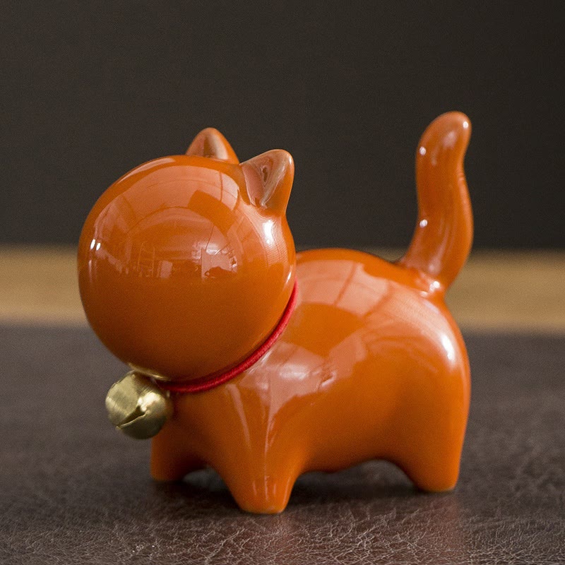 Nimara Ritual Mini Cute Lucky Bell Cat Tea Pet Ceramic Home Desk Figurine Decoration