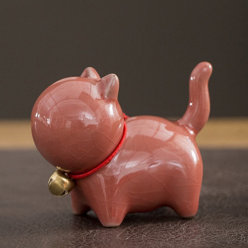 Nimara Ritual Mini Cute Lucky Bell Cat Tea Pet Ceramic Home Desk Figurine Decoration