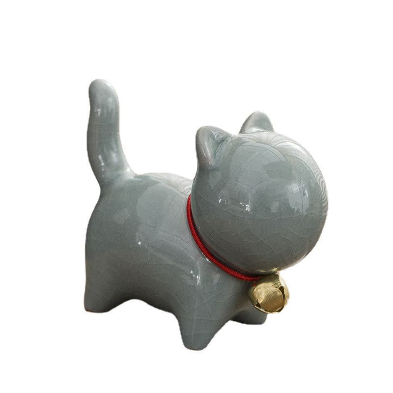 Nimara Ritual Mini Cute Lucky Bell Cat Tea Pet Ceramic Home Desk Figurine Decoration
