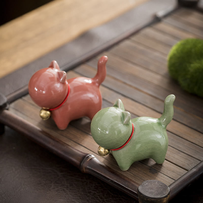 Nimara Ritual Mini Cute Lucky Bell Cat Tea Pet Ceramic Home Desk Figurine Decoration