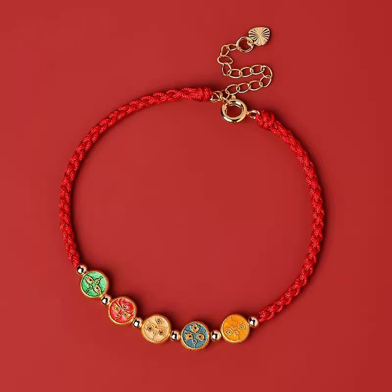 Nimara Ritual Red String 925 Sterling Silver Five Ways God Of Wealth Connection Bracelet