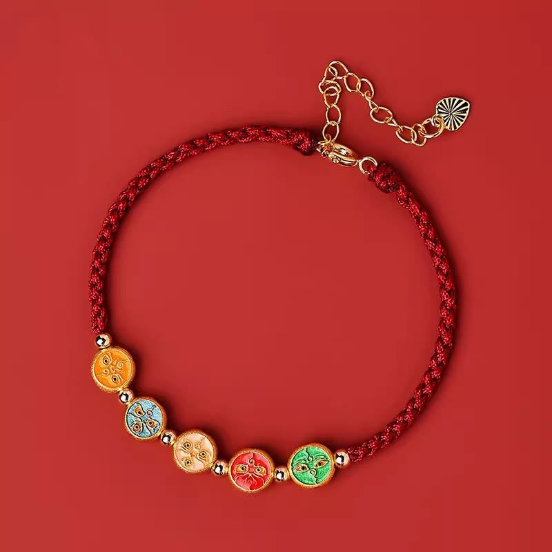 Nimara Ritual Red String 925 Sterling Silver Five Ways God Of Wealth Connection Bracelet