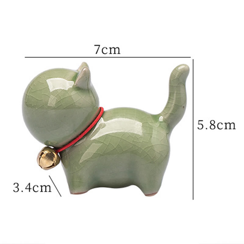 Nimara Ritual Mini Cute Lucky Bell Cat Tea Pet Ceramic Home Desk Figurine Decoration