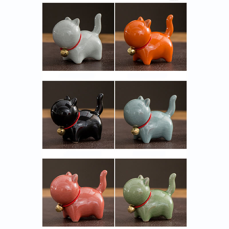 Nimara Ritual Mini Cute Lucky Bell Cat Tea Pet Ceramic Home Desk Figurine Decoration