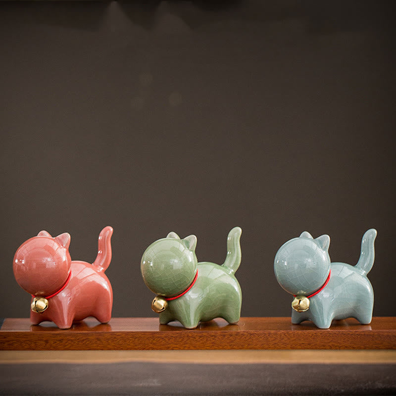 Nimara Ritual Mini Cute Lucky Bell Cat Tea Pet Ceramic Home Desk Figurine Decoration