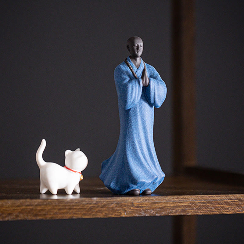 Nimara Ritual Meditating Praying Monk Figure Ceramic Compassion Serenity Home Decoration