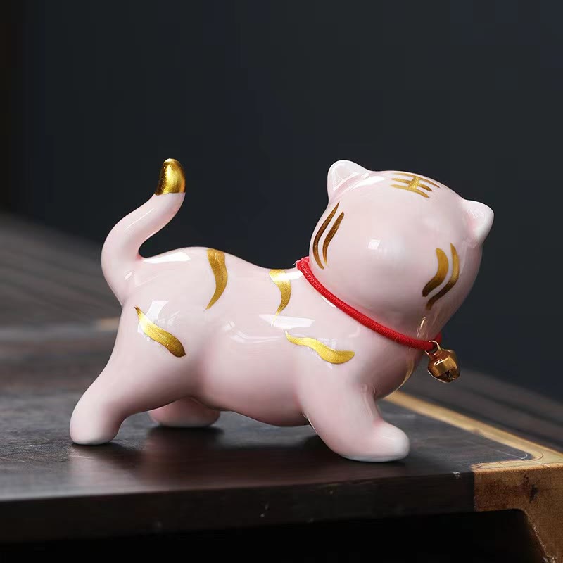 Nimara Ritual Mini Cute Tiger Tea Pet Ceramic Home Desk Figurine Decoration