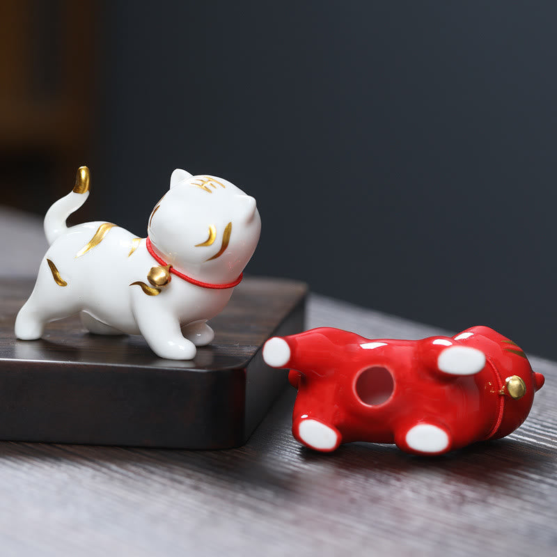 Nimara Ritual Mini Cute Tiger Tea Pet Ceramic Home Desk Figurine Decoration