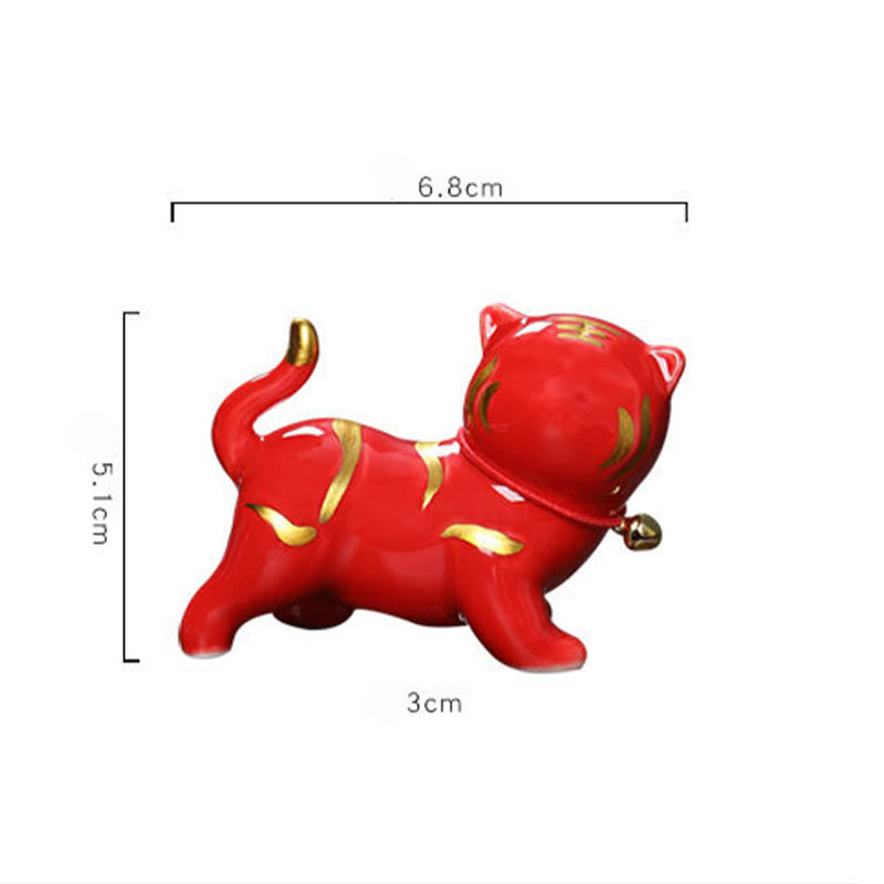 Nimara Ritual Mini Cute Tiger Tea Pet Ceramic Home Desk Figurine Decoration