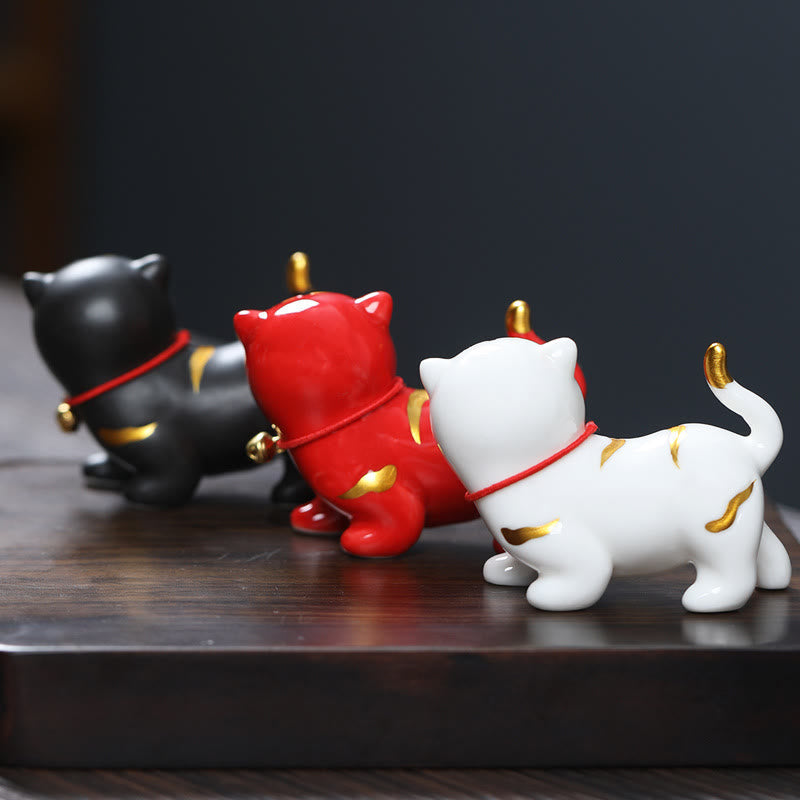 Nimara Ritual Mini Cute Tiger Tea Pet Ceramic Home Desk Figurine Decoration