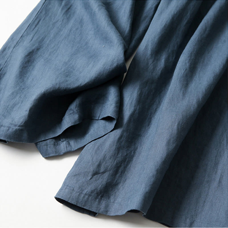 Nimara Ritual Plain Color Cotton Linen High Waist Wide Leg Pants With Pockets