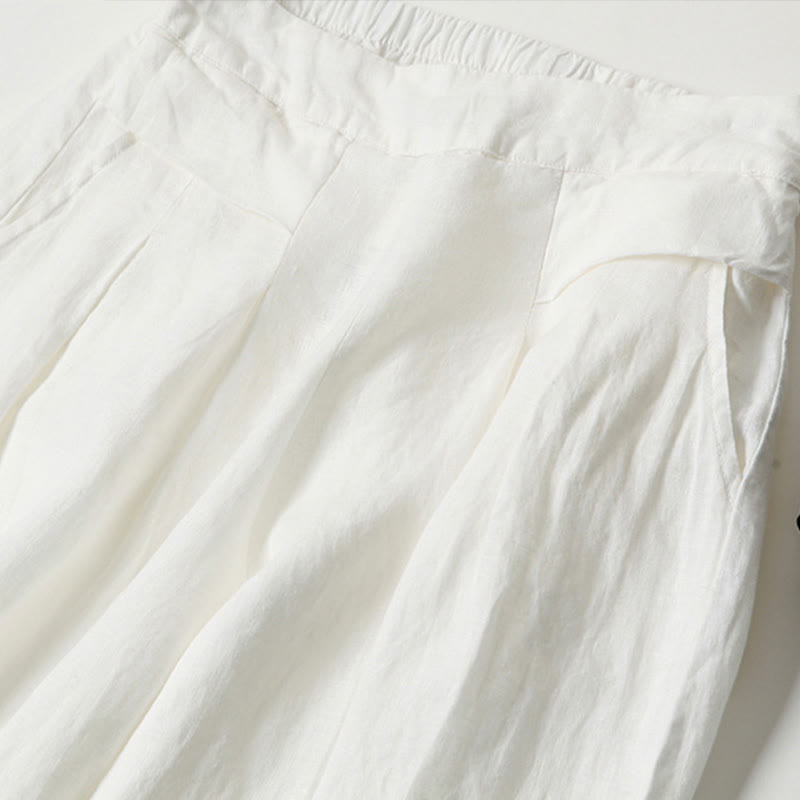 Nimara Ritual Plain Color Cotton Linen High Waist Wide Leg Pants With Pockets