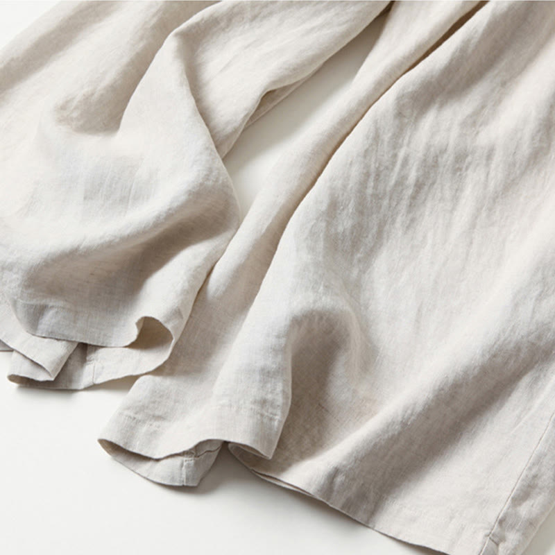 Nimara Ritual Plain Color Cotton Linen High Waist Wide Leg Pants With Pockets