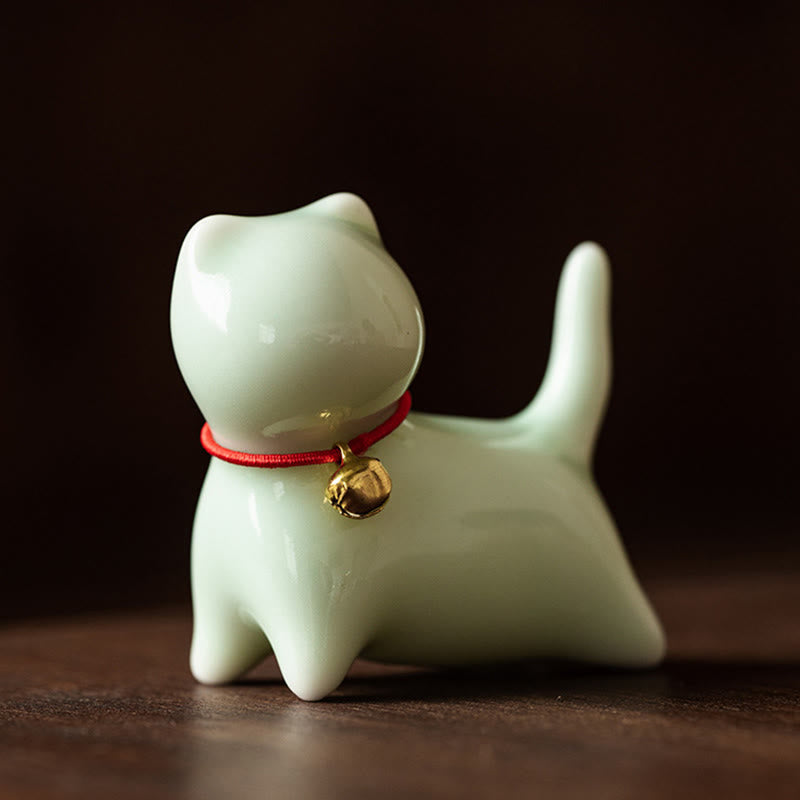 Nimara Ritual Mini Cute Standing Lying Cat Tea Pet Ceramic Home Desk Figurine Decoration