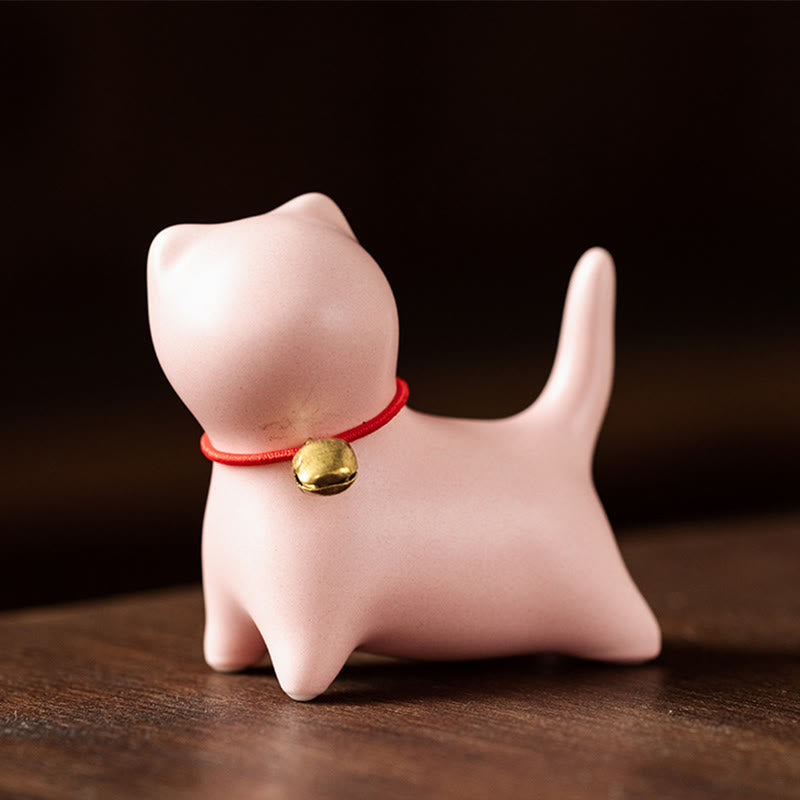 Nimara Ritual Mini Cute Standing Lying Cat Tea Pet Ceramic Home Desk Figurine Decoration