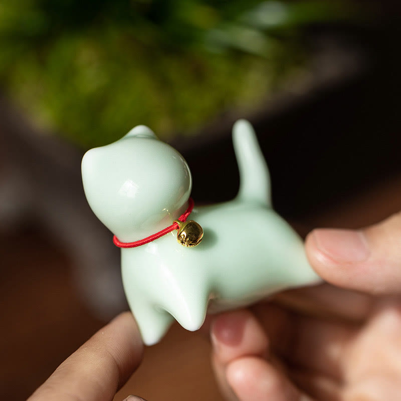 Nimara Ritual Mini Cute Standing Lying Cat Tea Pet Ceramic Home Desk Figurine Decoration
