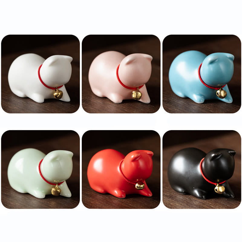 Nimara Ritual Mini Cute Standing Lying Cat Tea Pet Ceramic Home Desk Figurine Decoration