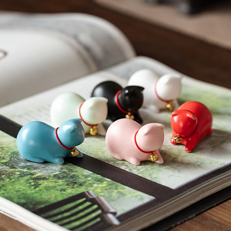 Nimara Ritual Mini Cute Standing Lying Cat Tea Pet Ceramic Home Desk Figurine Decoration