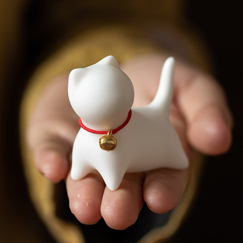 Nimara Ritual Mini Cute Standing Lying Cat Tea Pet Ceramic Home Desk Figurine Decoration