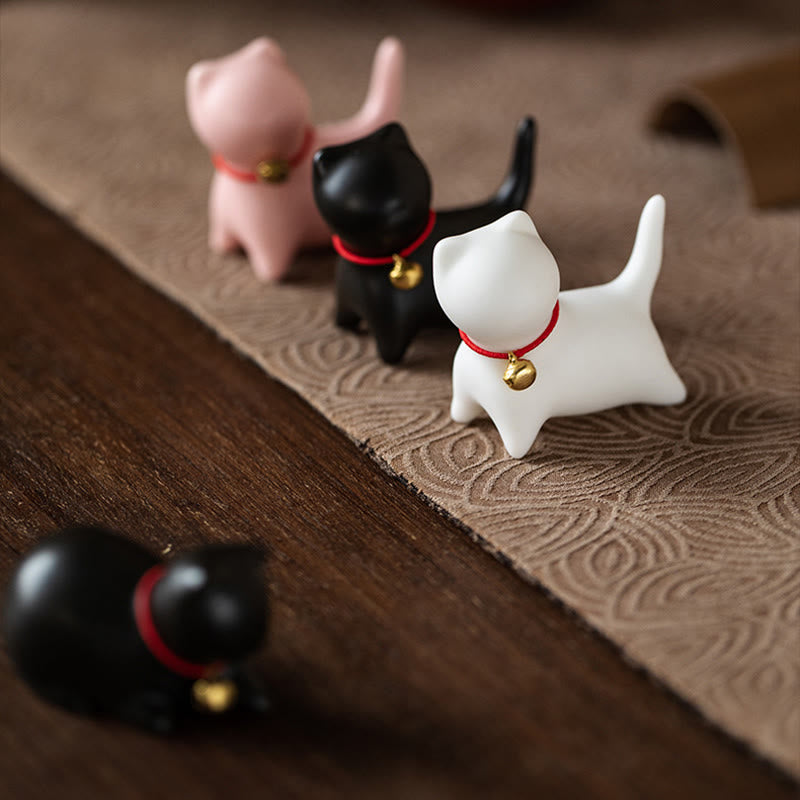 Nimara Ritual Mini Cute Standing Lying Cat Tea Pet Ceramic Home Desk Figurine Decoration
