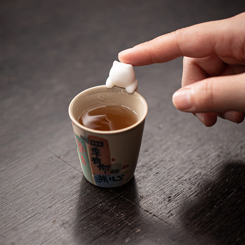 Nimara Ritual Mini Hanging White Cat Tea Pet Ceramic Home Desk Figurine Decoration