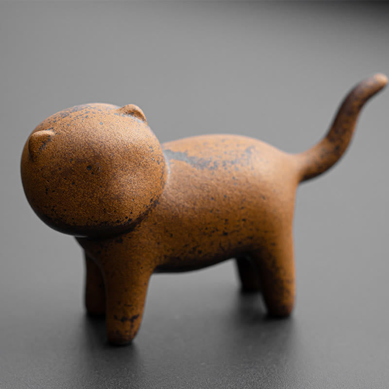 Nimara Ritual Mini Standing Cat Feng Shui Frog Toad Tea Pet Ceramic Home Desk Figurine Decoration