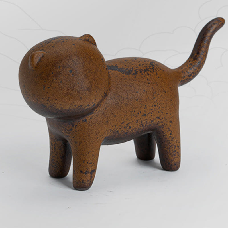 Nimara Ritual Mini Standing Cat Feng Shui Frog Toad Tea Pet Ceramic Home Desk Figurine Decoration