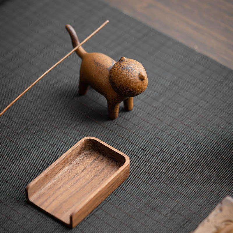 Nimara Ritual Mini Standing Cat Feng Shui Frog Toad Tea Pet Ceramic Home Desk Figurine Decoration