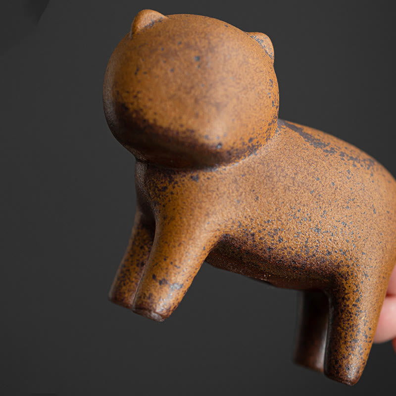 Nimara Ritual Mini Standing Cat Feng Shui Frog Toad Tea Pet Ceramic Home Desk Figurine Decoration