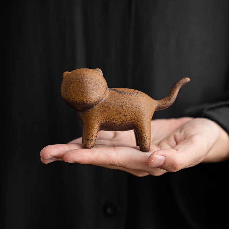 Nimara Ritual Mini Standing Cat Feng Shui Frog Toad Tea Pet Ceramic Home Desk Figurine Decoration