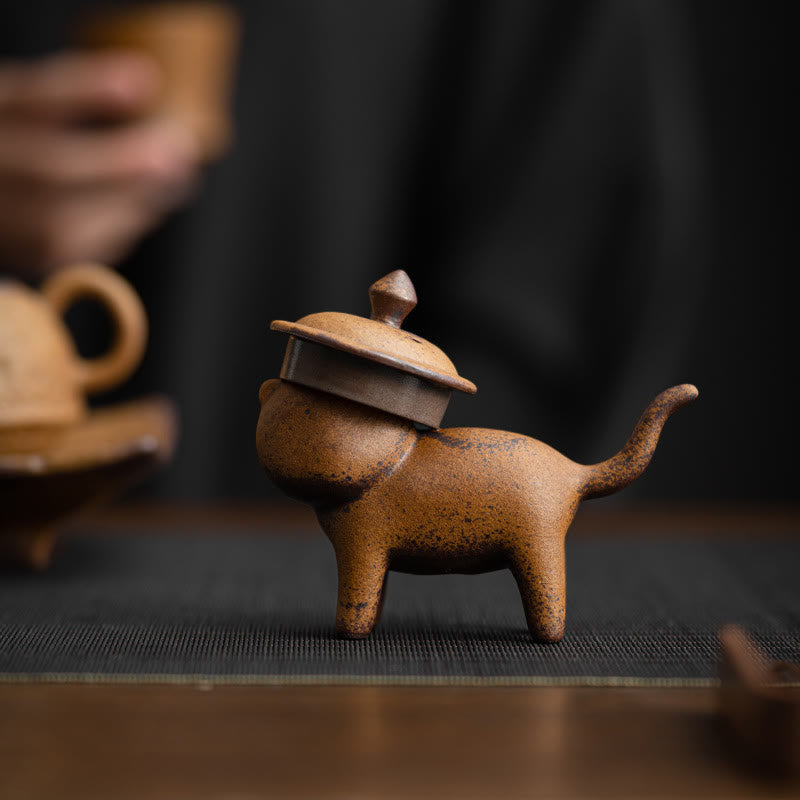 Nimara Ritual Mini Standing Cat Feng Shui Frog Toad Tea Pet Ceramic Home Desk Figurine Decoration