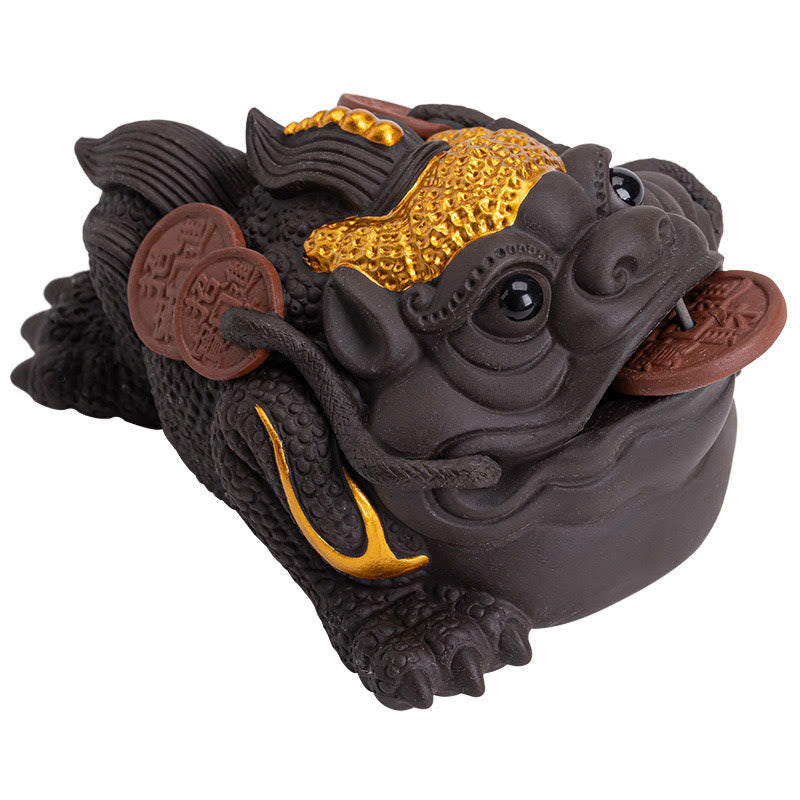 Nimara Ritual Feng Shui Frog Toad Copper Coins Ceramic Purple Clay Wealth Home Tea Pet Figurine Decoration