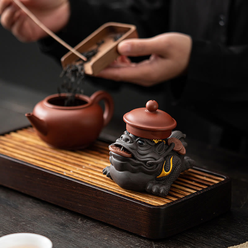 Nimara Ritual Feng Shui Frog Toad Copper Coins Ceramic Purple Clay Wealth Home Tea Pet Figurine Decoration