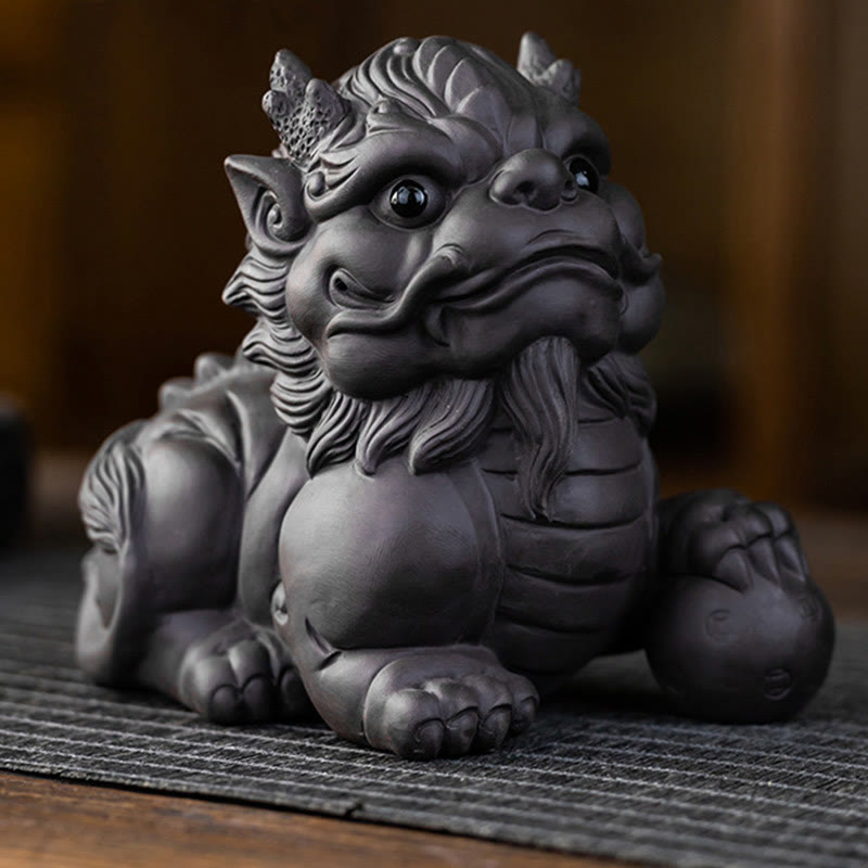Nimara Ritual PiXiu Ingot Ball Purple Clay Ceramic Tea Pet Wealth Home Figurine Decoration
