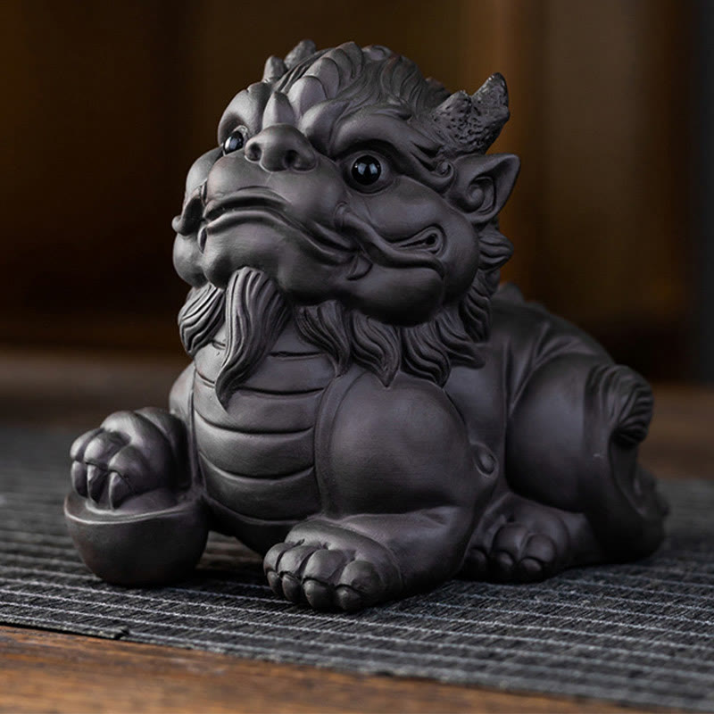 Nimara Ritual PiXiu Ingot Ball Purple Clay Ceramic Tea Pet Wealth Home Figurine Decoration
