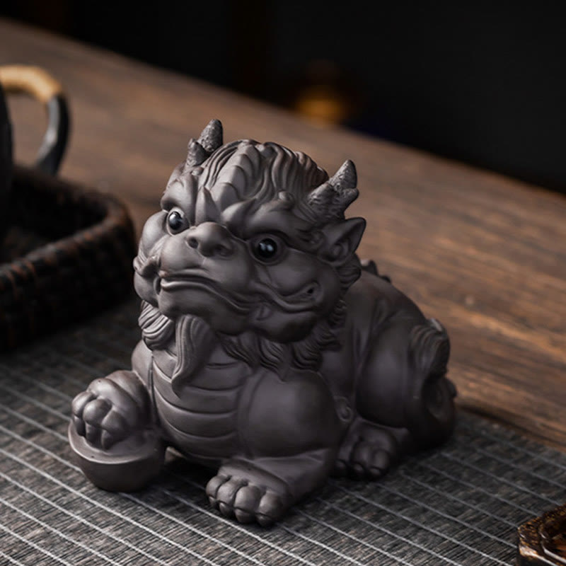 Nimara Ritual PiXiu Ingot Ball Purple Clay Ceramic Tea Pet Wealth Home Figurine Decoration
