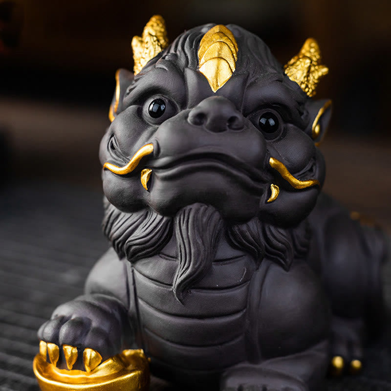 Nimara Ritual PiXiu Ingot Ball Purple Clay Ceramic Tea Pet Wealth Home Figurine Decoration
