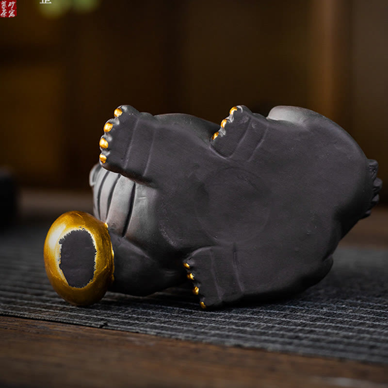 Nimara Ritual PiXiu Ingot Ball Purple Clay Ceramic Tea Pet Wealth Home Figurine Decoration