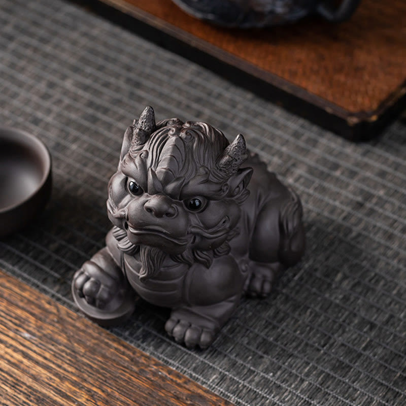 Nimara Ritual PiXiu Ingot Ball Purple Clay Ceramic Tea Pet Wealth Home Figurine Decoration
