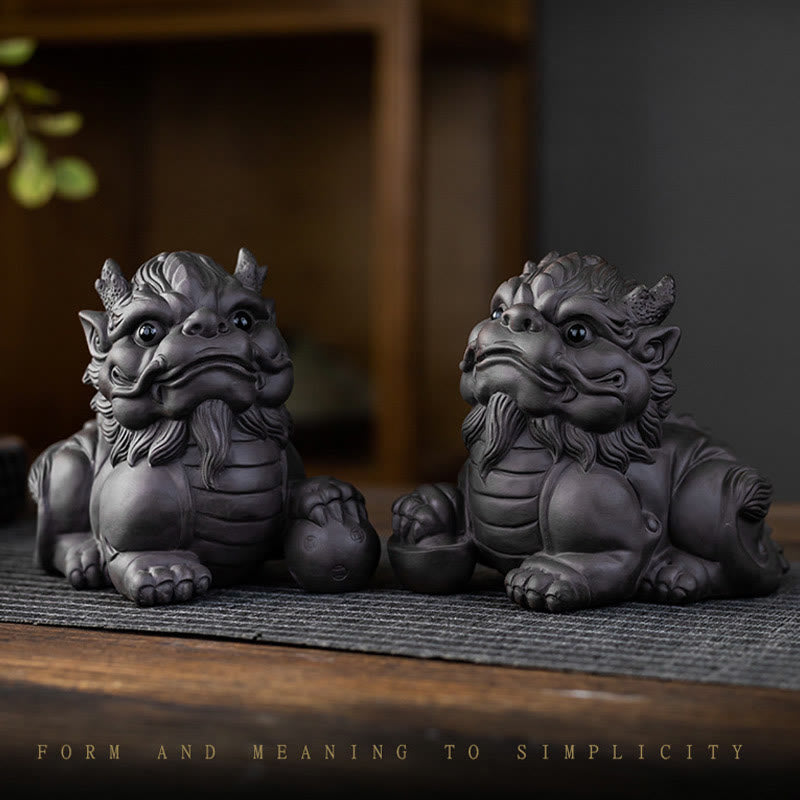 Nimara Ritual PiXiu Ingot Ball Purple Clay Ceramic Tea Pet Wealth Home Figurine Decoration