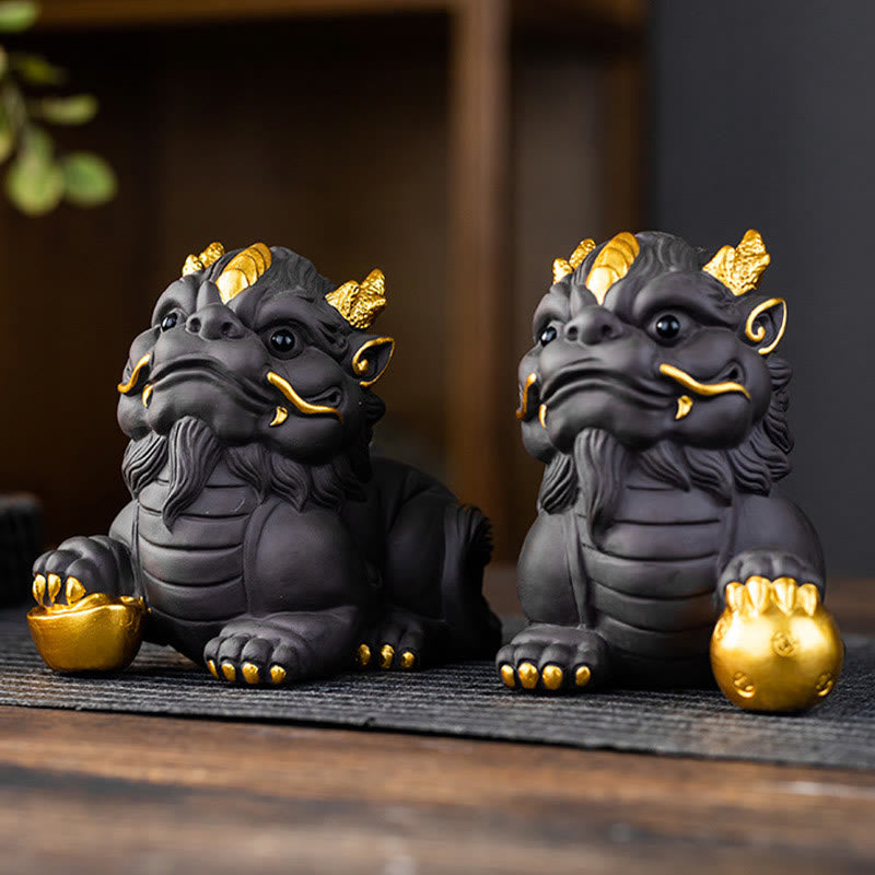 Nimara Ritual PiXiu Ingot Ball Purple Clay Ceramic Tea Pet Wealth Home Figurine Decoration