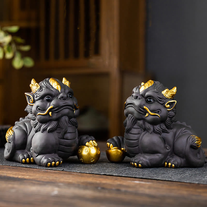 Nimara Ritual PiXiu Ingot Ball Purple Clay Ceramic Tea Pet Wealth Home Figurine Decoration
