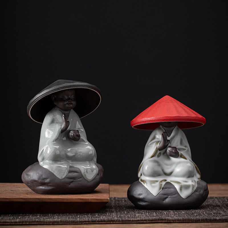 Nimara Ritual Little Zen Monk Hat Strainer Ceramic Tea Accessories Figurine Home Decoration
