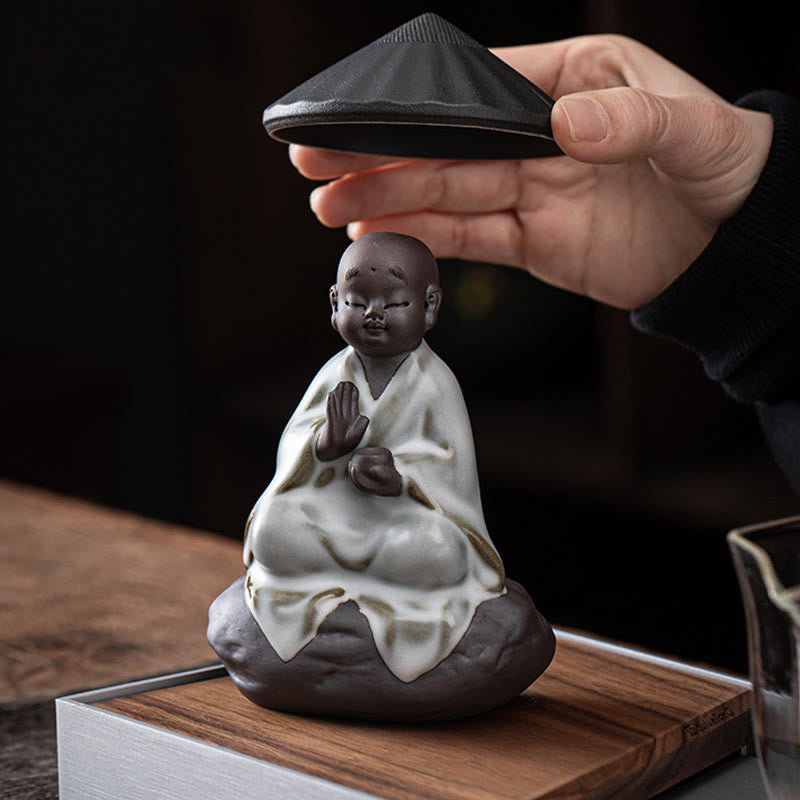 Nimara Ritual Little Zen Monk Hat Strainer Ceramic Tea Accessories Figurine Home Decoration