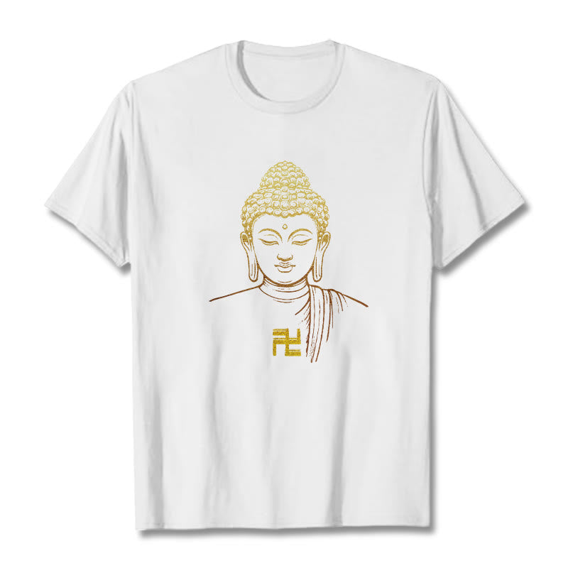 Nimara Ritual Swastika Pattern Golden Buddha Cotton Tee T-shirt