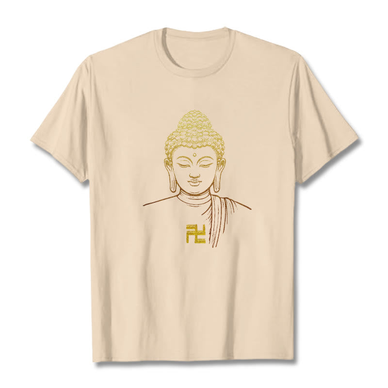 Nimara Ritual Swastika Pattern Golden Buddha Cotton Tee T-shirt