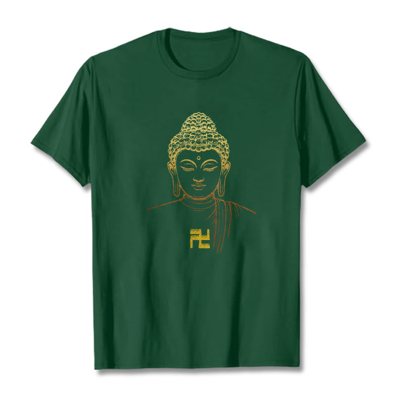 Nimara Ritual Swastika Pattern Golden Buddha Cotton Tee T-shirt