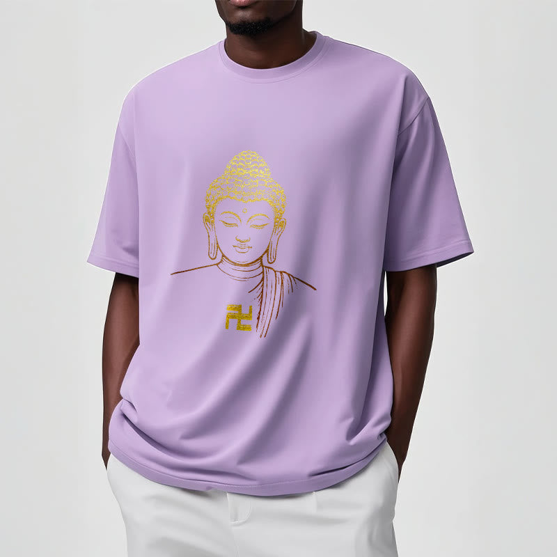 Nimara Ritual Swastika Pattern Golden Buddha Cotton Tee T-shirt
